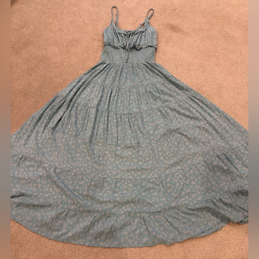 Blue Floral Tiered Maxi Dress - Casual Summer Slip Dress M 042649